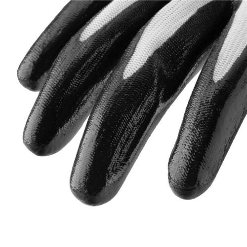 دستکش ایمنی نیتریل کف مواد مشکی ساده نخ سفید به همراه تگ رونیکس RH-9003